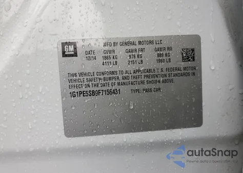 2015 Chevrolet Cruze Lt z USA, uszkodzony, nr VIN 1G1PE5SB9F7156431